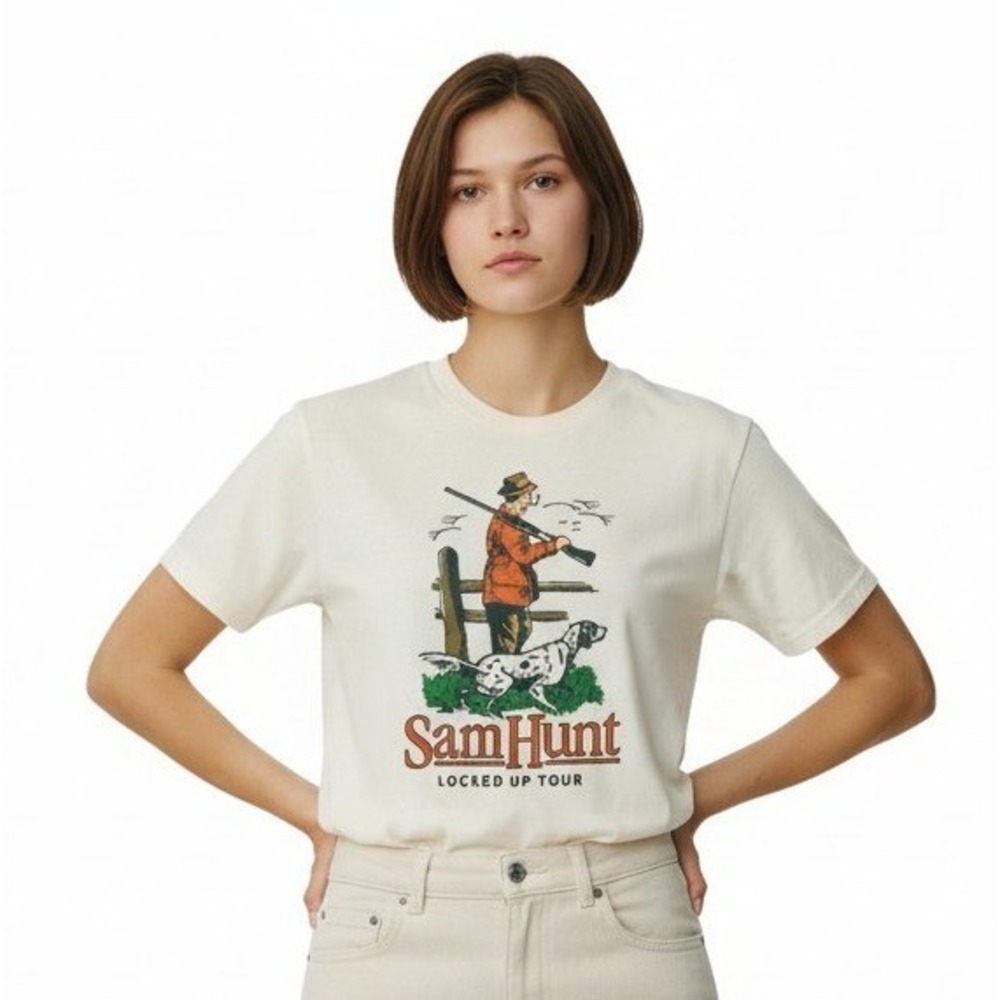 Sam Hunt Locked Up Tour Concert T-Shirt Adult Medium Cream Country Music Tee